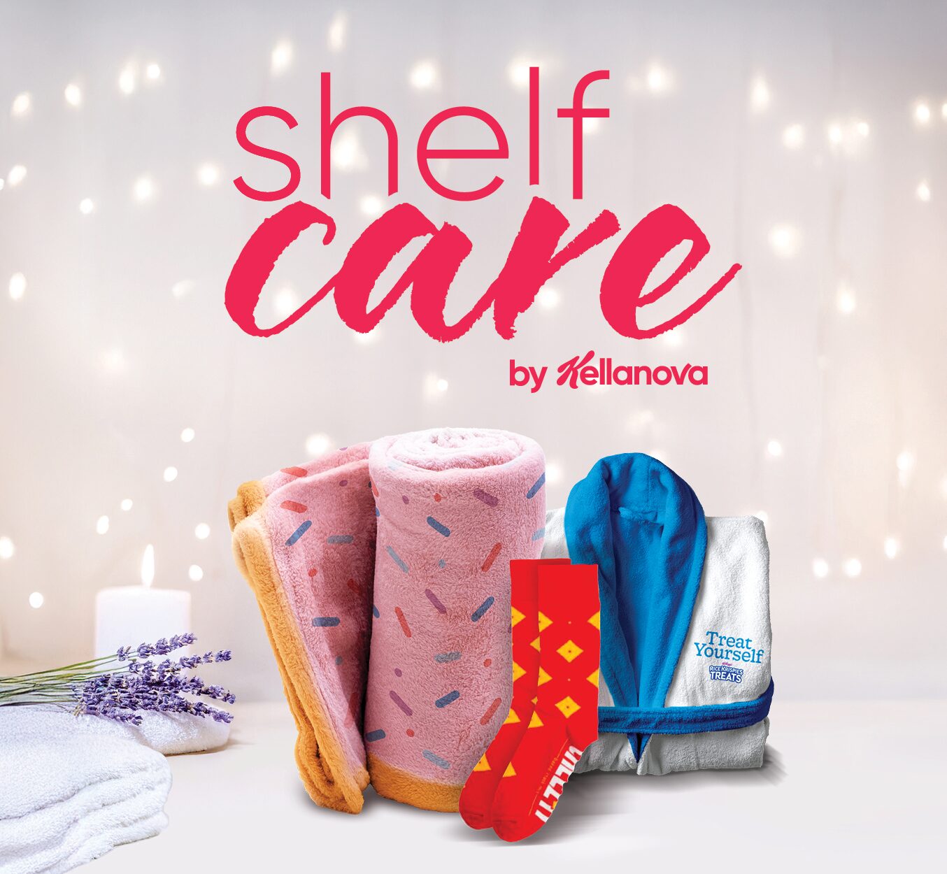 Shelf Care by Kellanova, with a Pop-Tarts fleece blanket, Cheez-It socks and a Rice Krispies Treats robe